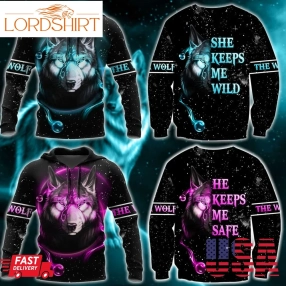 Love Gift Unisex All Over Printed Wolf Couple Hoodie Mei