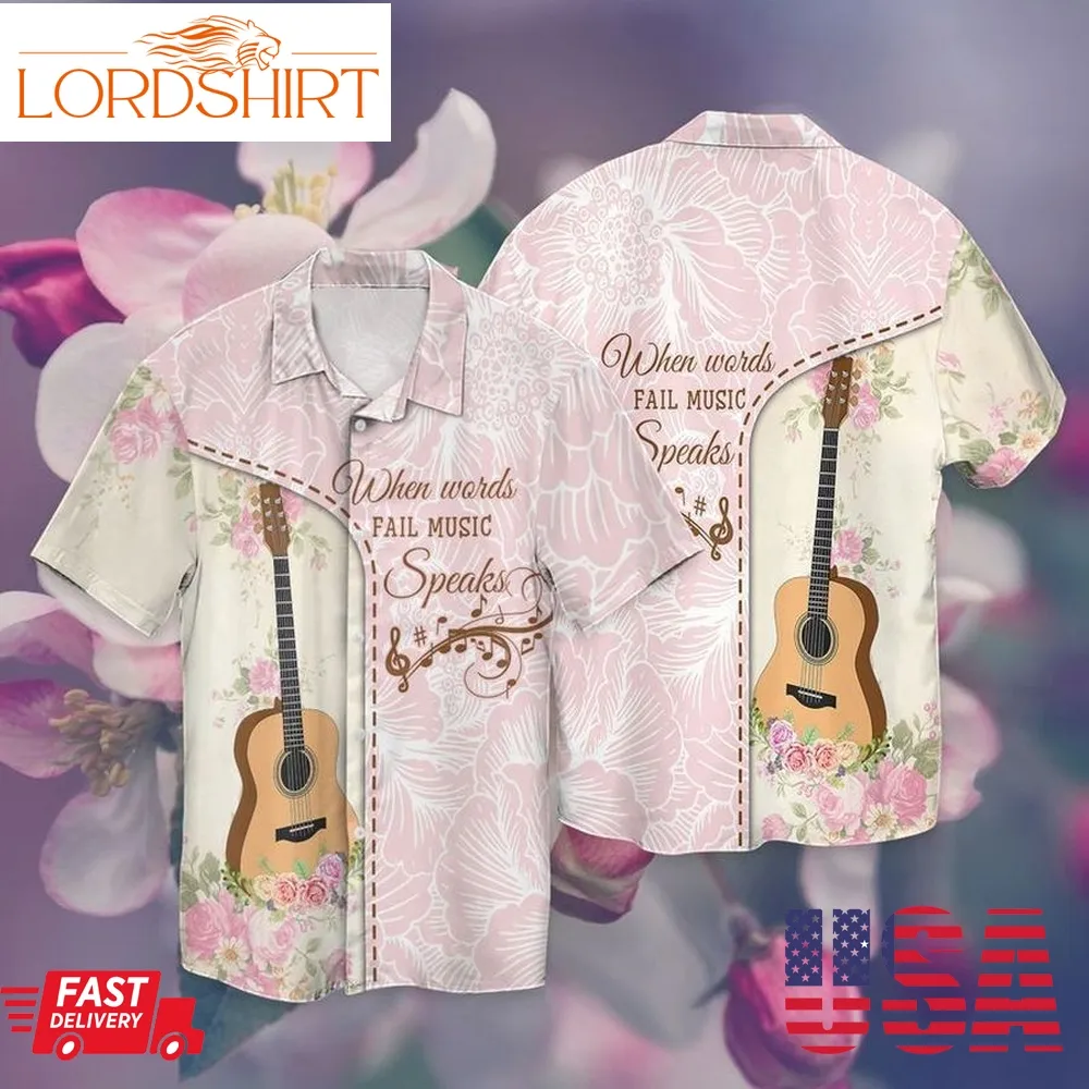 Love Guitar When Words Fail Music Speaks For Men And Women Graphic Print Short Sleeve Hawaiian Casual Shirt Y97