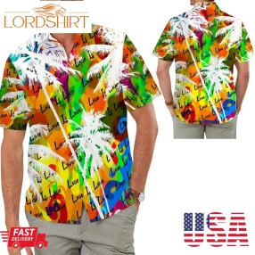 Love Is Love Rainbow Colorful Coconut Silhouettes Men Aloha Hawaiian Button Up Shirt For Lgbt Community In Pride Month