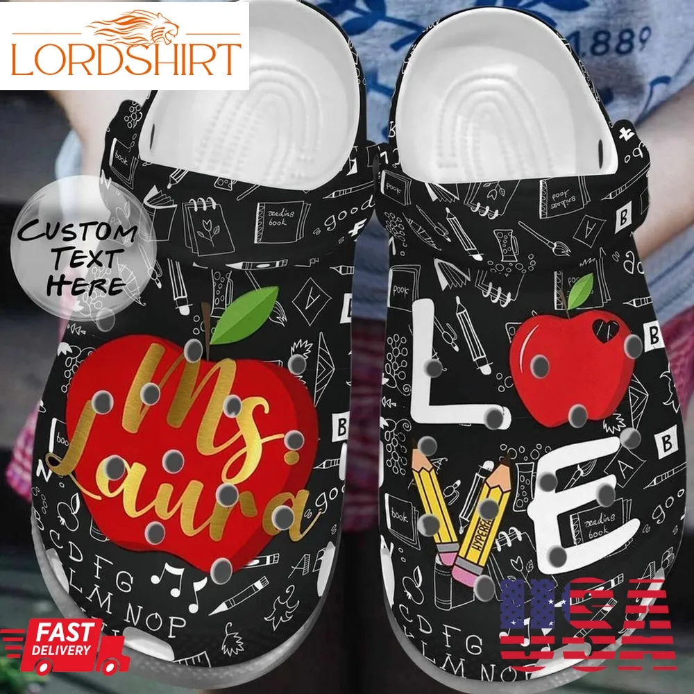 Love Teacher Pattern Custom Name Crocs Crocband Clog Shoes For Men Women