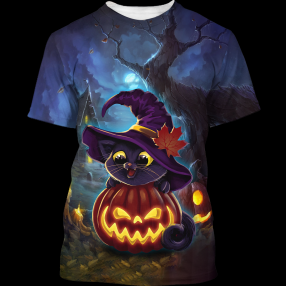 Lovely Witch Cats Halloween 3D T Shirt