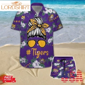 Lsu Tigers Girl Messy Bun Short Sleeve Button Up Tropical Aloha Hawaiian Shirts For Men Women