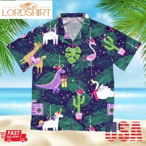 Magic Unicorn Llama Flamingo Dinosaurs Christmas Funny Hawaiian Shirt