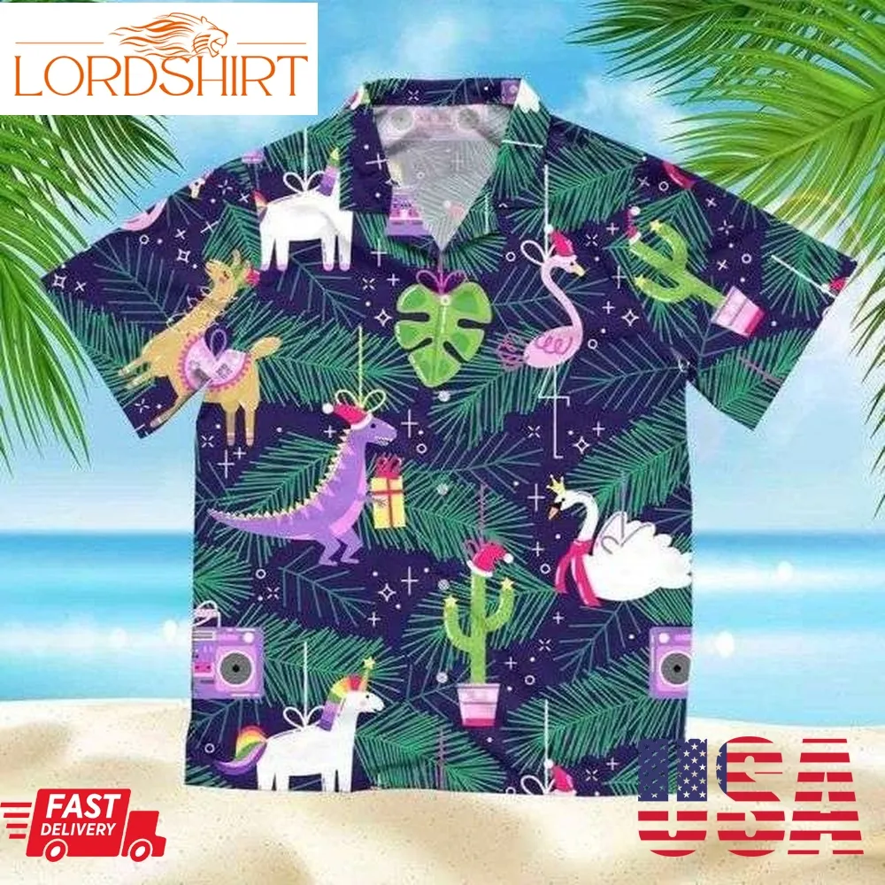 Magic Unicorn Llama Flamingo Dinosaurs Christmas Funny Hawaiian Shirt