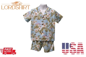 Manoa Hibiscus Hawaiian Boys Cabana Set Made In Hawaii   Hawaiian Toddler Baby Boy Shirt 100% Rayon