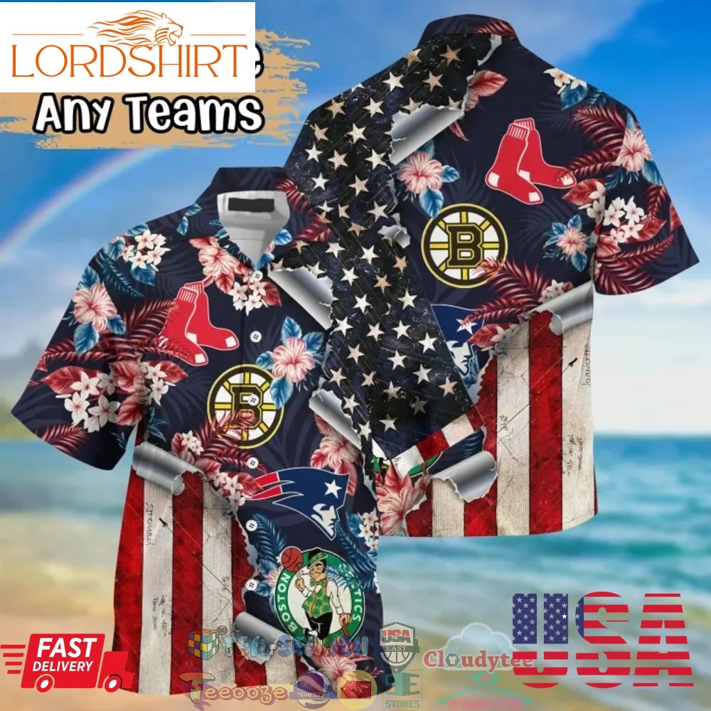 Massachusetts Sport Teams Flower 4Th Of July Hawaiian Shirt  Saleoff