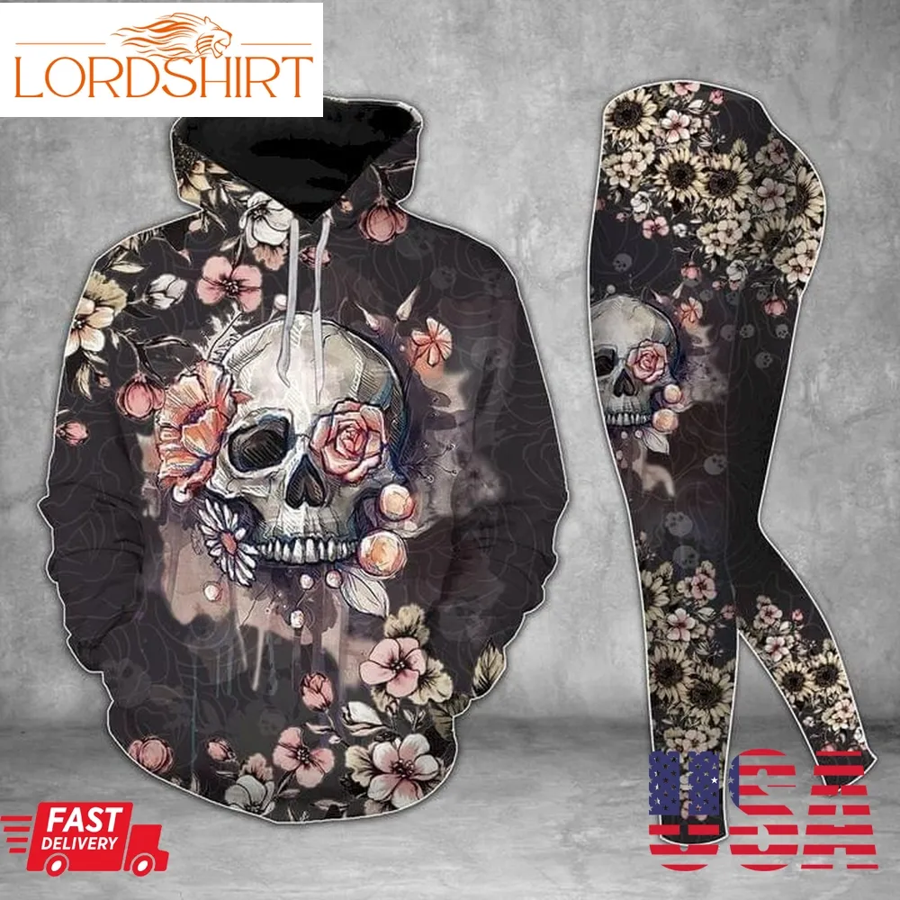 Melting Skull Rose Eyes Flowers Pattern 3D Hoodie Leggings Set