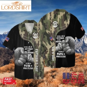 Memorial Day Father'S Day Being A Veteran Is An Honor Being A Papa Is Priceless Graphic Print Short Sleeve Hawaiian Casual Shirt Y97