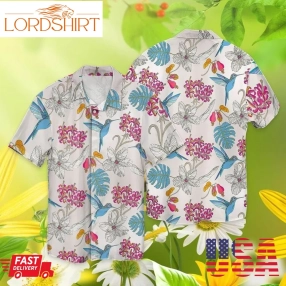 Memorial Day Wildflowers Hummingbird For Men And Women Graphic Print Short Sleeve Hawaiian Casual Shirt Y97