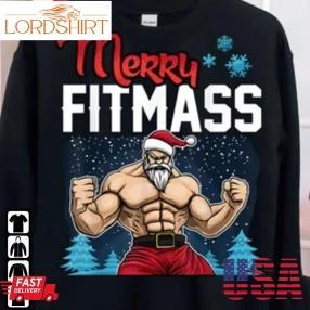 Mens Funny Santa Fitness Workout Shirt Christmas Liftmas Muscular Unisex Gift