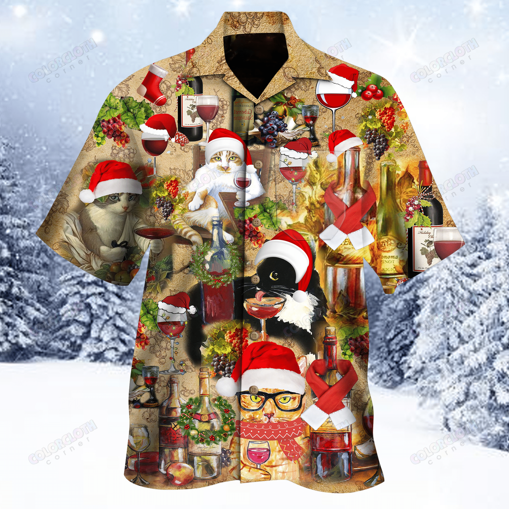 Merry Catmas Drinking Wine Feeling Fine Hawaiian Shirt Tv15171 Re