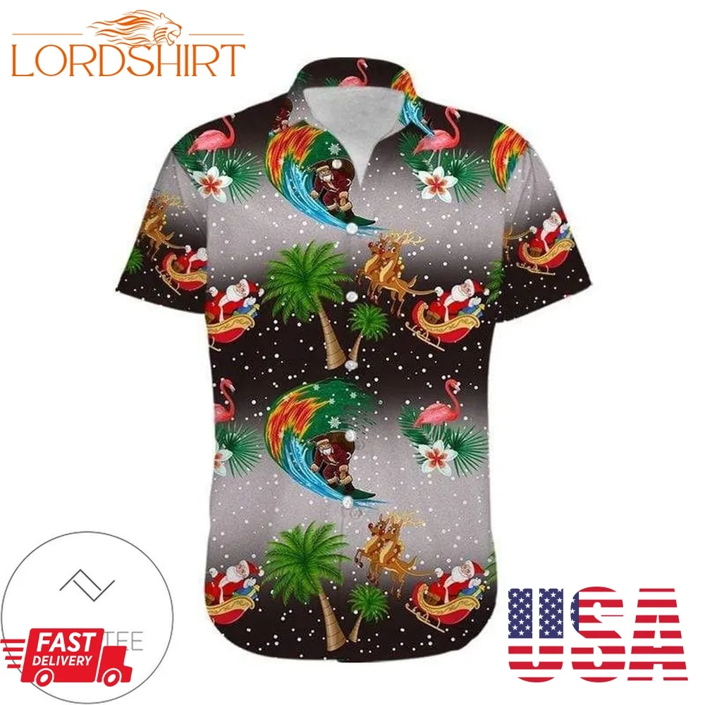 Merry Christmas Santa Claus And Flamingo Hawaiian Aloha Shirts 2810H