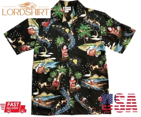 Merry Christmas Santa Claus Black Hawaiian Aloha Shirts