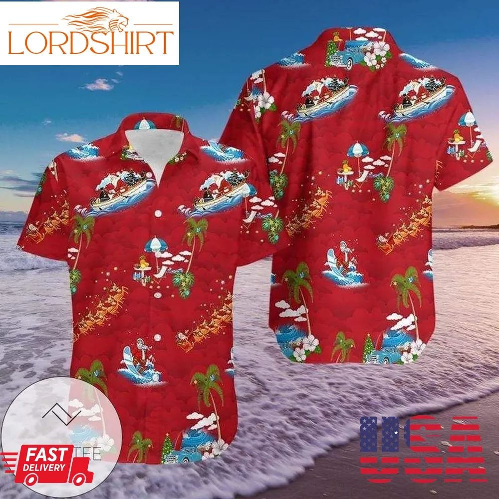 Merry Christmas Santa Claus Red Hawaiian Aloha Shirts