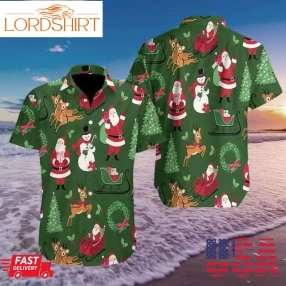 Merry Christmas Santa Snowman Reindeer Pattern Hawaiian Shirt