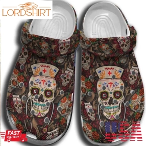 Mexican Sugar Skull Nurse Crocs Shoes Crocbland Clog Birthday Gifts For Men Women