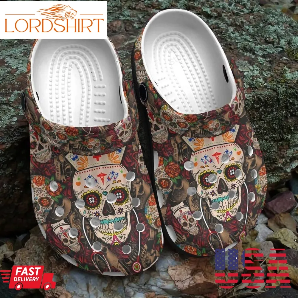 Mexican Sugar Skull Nurse Crocs Shoes Crocbland Clogs For Men Women   Nurse Sk