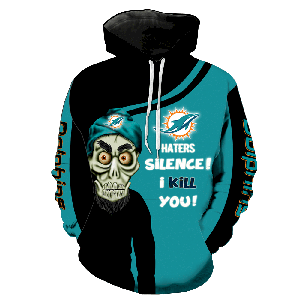 Miami Dolphins New Skull Full All Over Print K1208 Hoodie Zipper