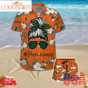 Miami Hurricanes Girl Messy Bun Short Sleeve Button Up Tropical Aloha Hawaiian Shirts For Men Women