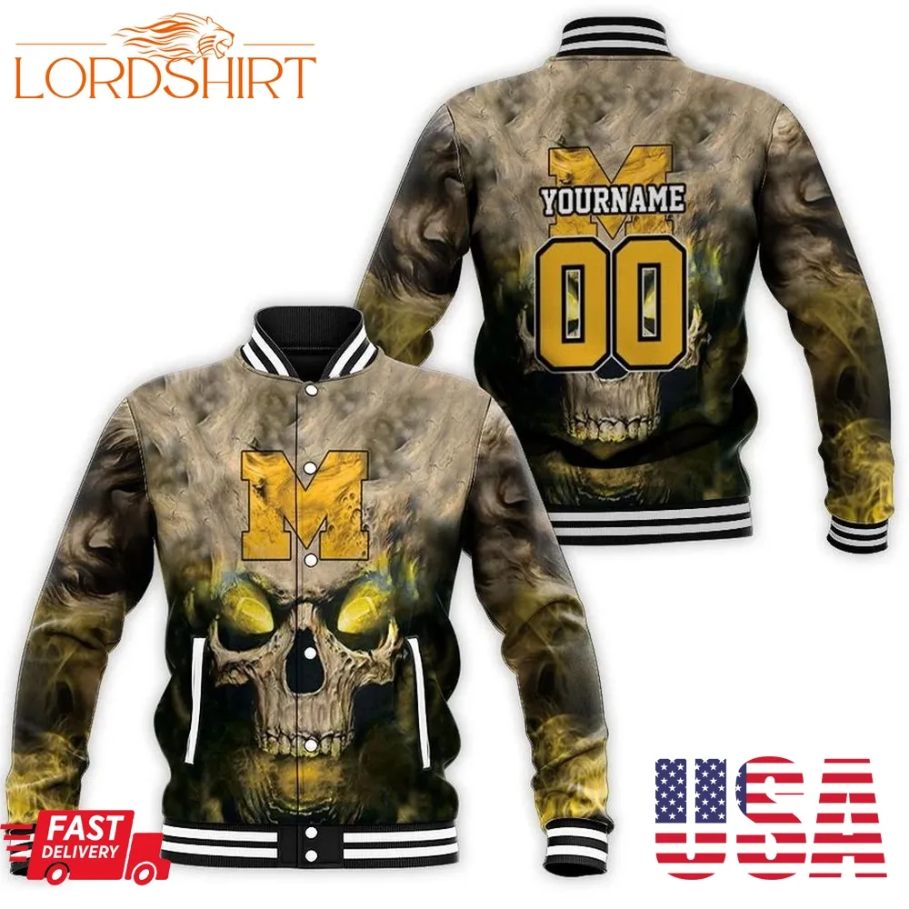 Michigan Wolverines Skull Michigan Wolverines 3Ds Baseball Jacket