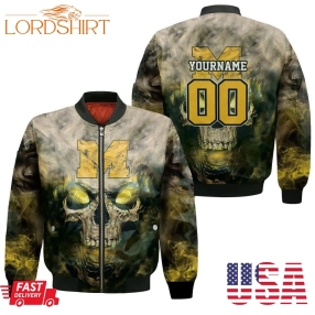 Michigan Wolverines Skull Michigan Wolverines 3Ds Bomber Jacket