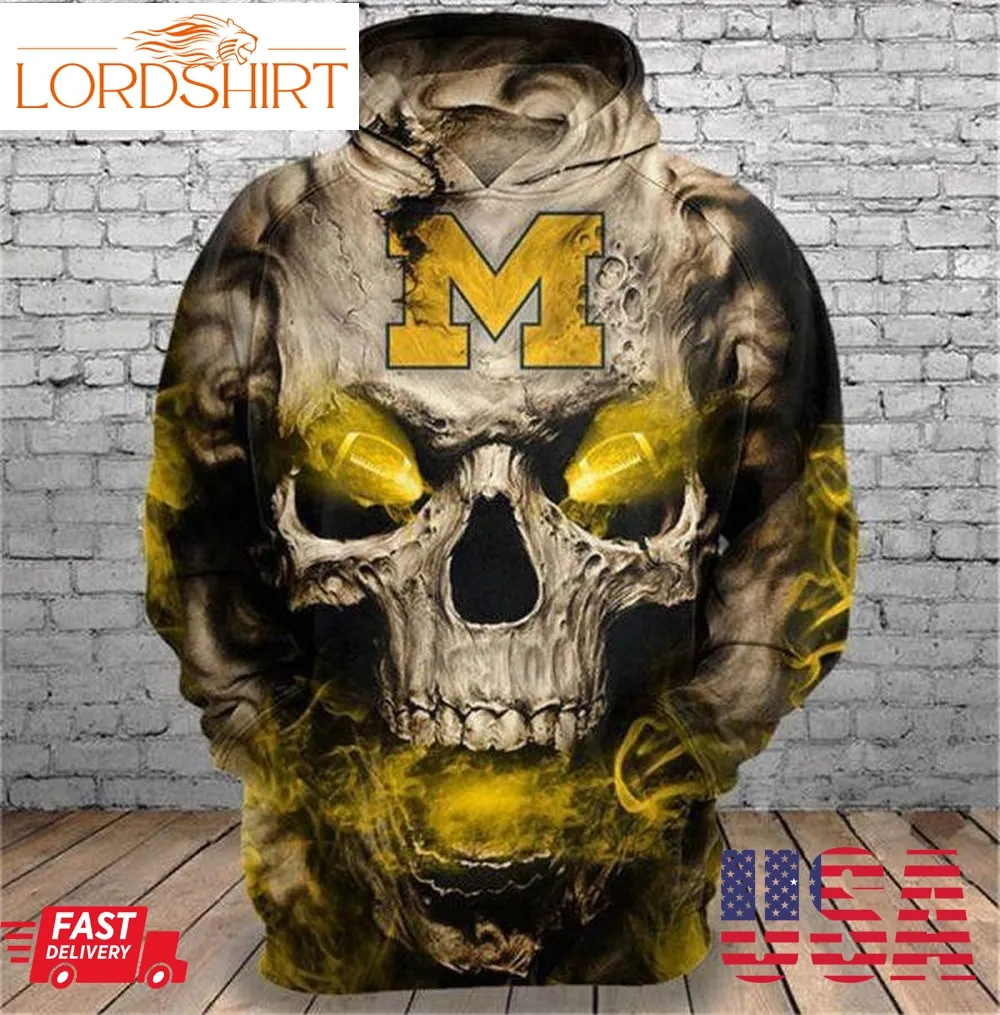 Michigan Wolverines Skull Michigan Wolverines Pullover And Zippered Hoodies Custom 3D Graphic Printed 3D Hoodie All Over Print Hoodie For Men For Women