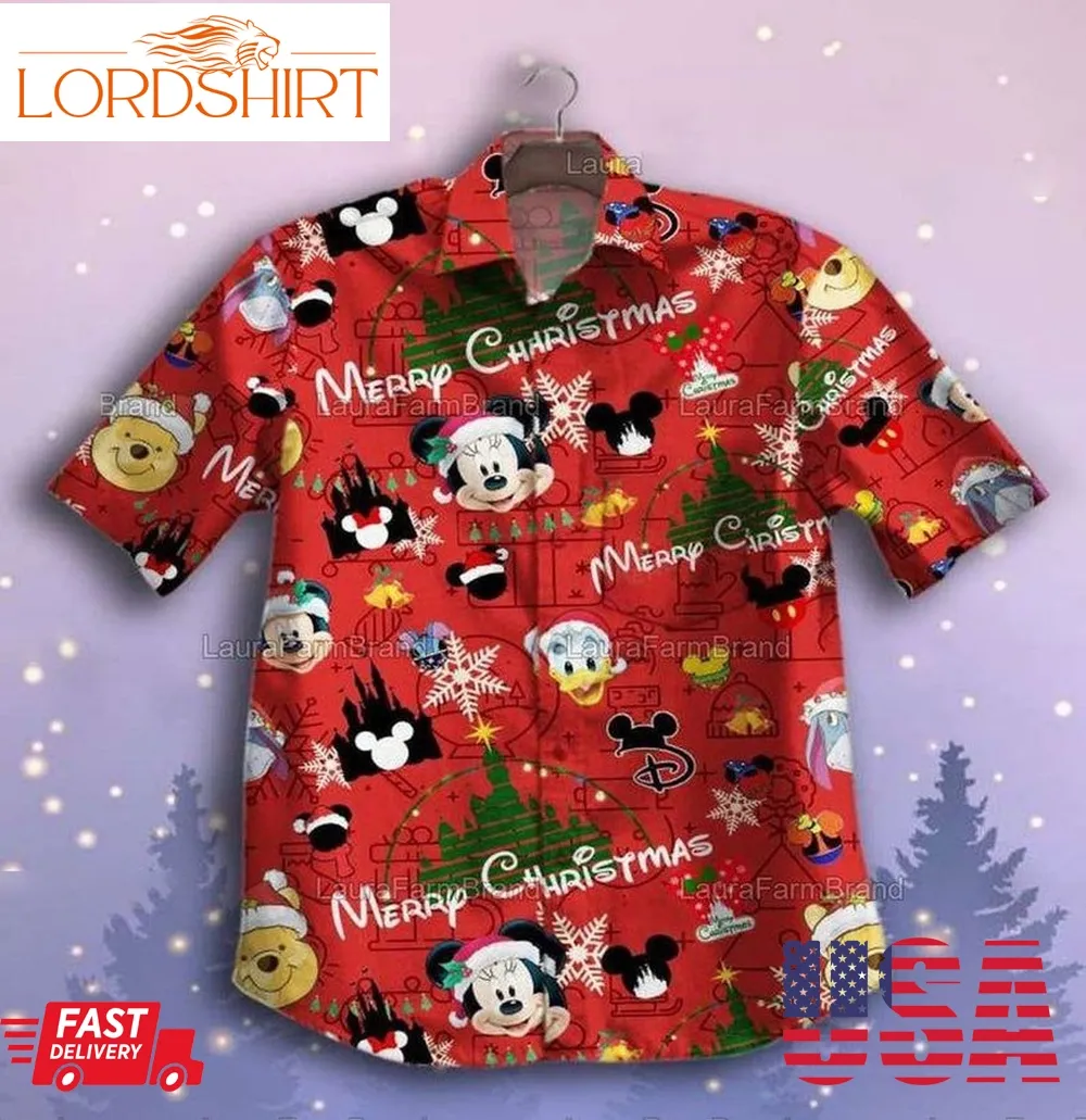 Mickey Mouse Movies Disney Merry Christmas For Men And Women Graphic Print Short Sleeve Hawaiian Casual Shirt Y97