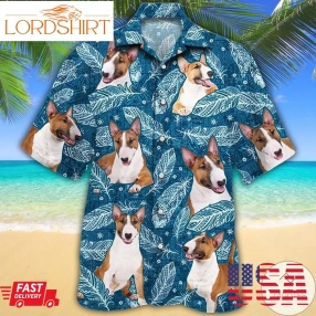 Miniature Bull Terrier Dog Lovers Blue Feather Hawaiian Shirt