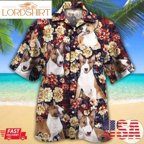 Miniature Bull Terrier Dog Lovers Red Plaid Pattern Hawaiian Shirt