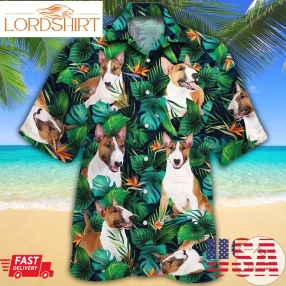 Miniature Bull Terrier Dog Lovers Tropical Leaves Hawaiian Shirt