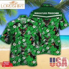 Miniature Pinscher Dog Lovers Green Floral Pattern Hawaiian Shirt