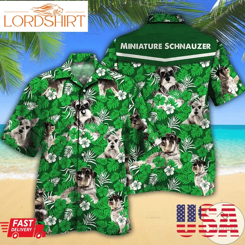 Miniature Schnauzer Dog Lovers Green Floral Pattern Hawaiian Shirt