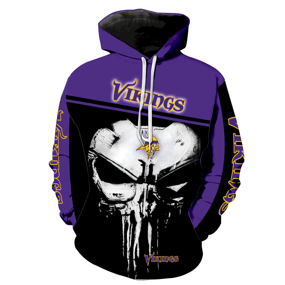 Minnesota Vikings Punisher Skull Full Print V1448 Hoodie And Zipper