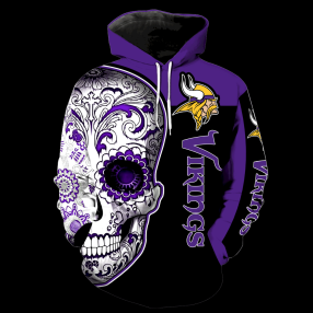 Minnesota Vikings Skull New Full Over Print V1323 Hoodie Zipper