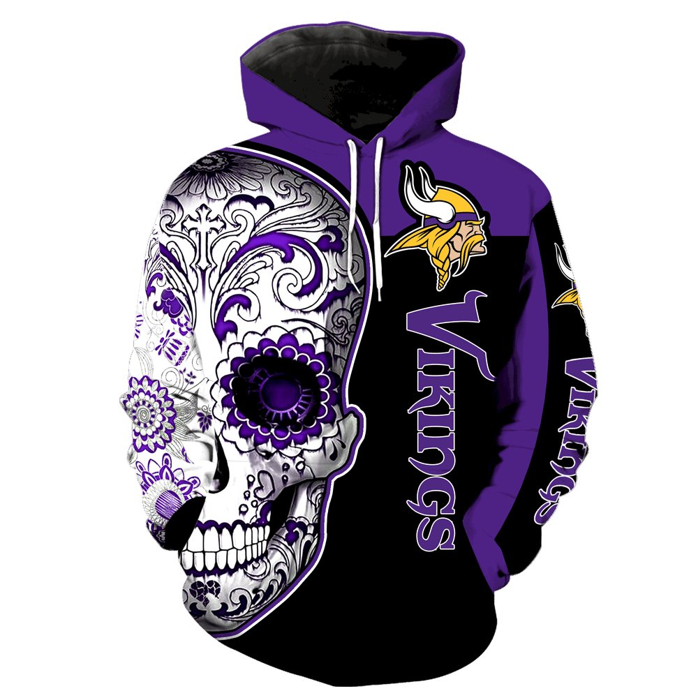 Minnesota Vikings Skull New Full Over Print V1323 Hoodie Zipper