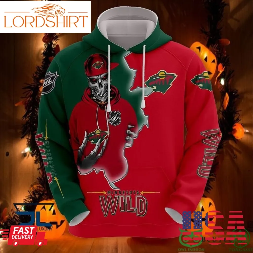 Minnesota Wild Nhl Skull 3D Hoodie Sweatshirt Jacket