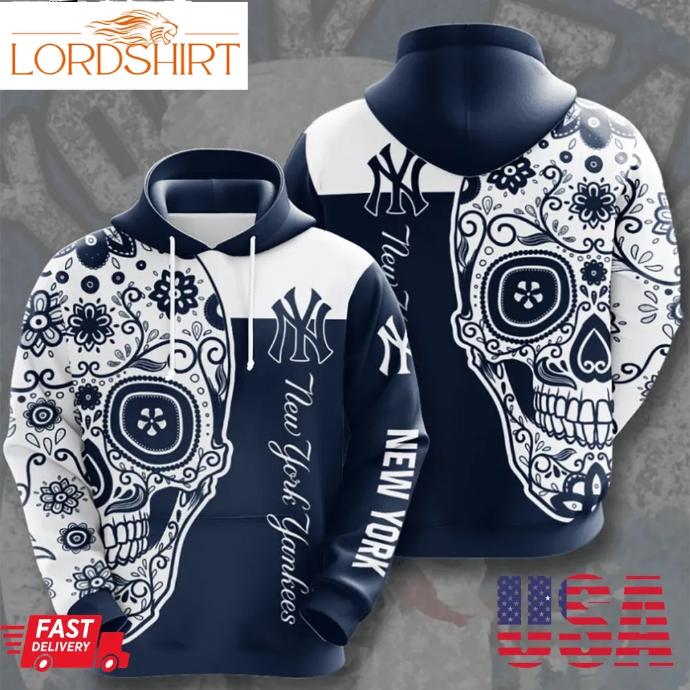 Mlb New York Yankees Flower Skull Yankees 3D Hoodie Mlb 3D Hoodie Size From S To 5Xl