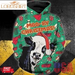 Moo Ry Christmas Cow Santa Gifts Pullover And Zippered Hoodies Custom 3D Graphic Printed 3D Hoodie All Over Print Hoodie For Men For Women