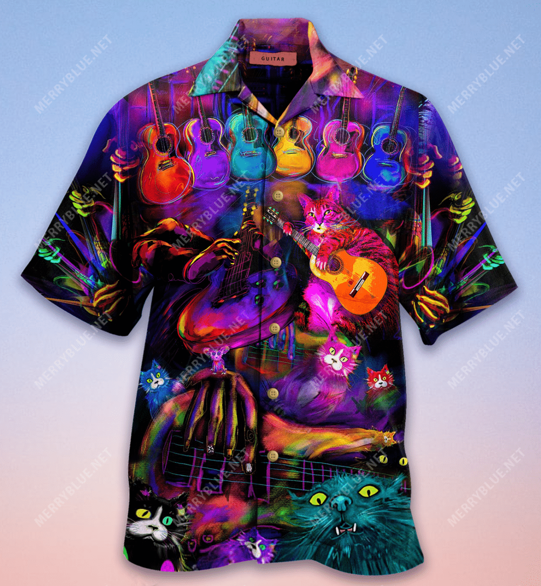 My Cats And I Play Guitars We Destroy Silent Unisex Hawaiian Shirt