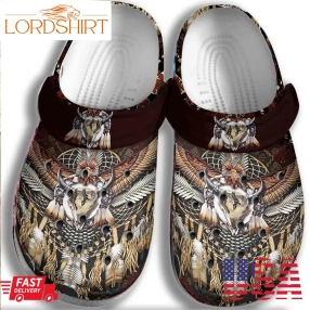 Native American Crocs Shoes   Native Eagle Bull Skull Shoes Crocbland Clog Birthday Gifts For Men Son Friends