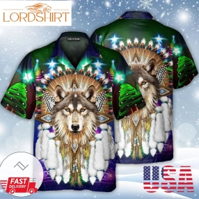 Native Wolf And Merry Christmas Hawaiian Shirt