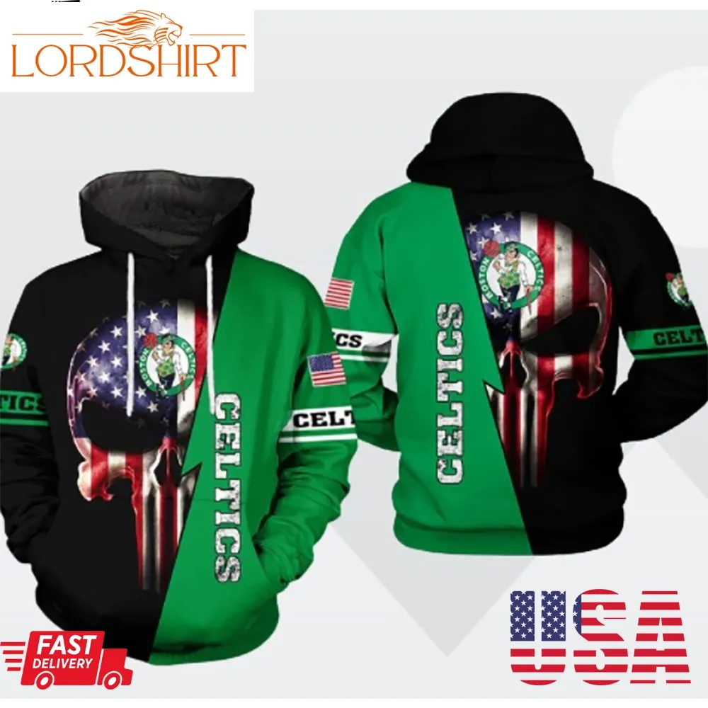 Nba Boston Celtics Us Flag Skull Boston Celtics Hoodie Boston Celtics 3D Hoodie For Men Women