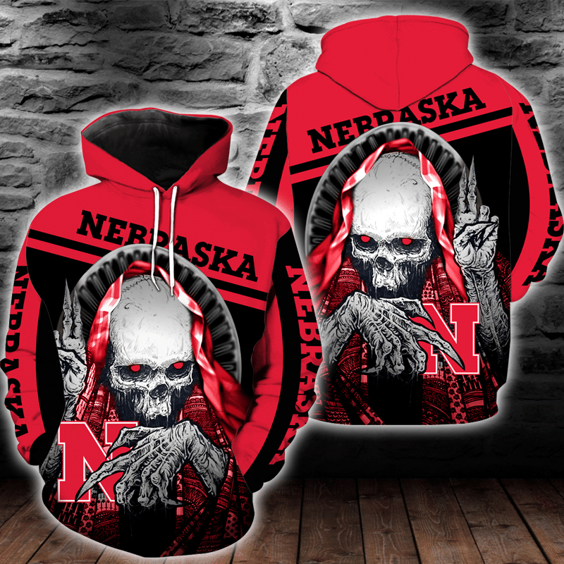 Ncaa Nebraska Cornhuskers Skull Hoodie And T Shirt