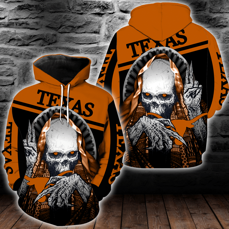 Ncaa Texas Longhorns Skull Hoodie And T Shirt