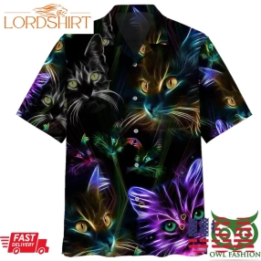 Neon Cat Black Hawaiian Shirt
