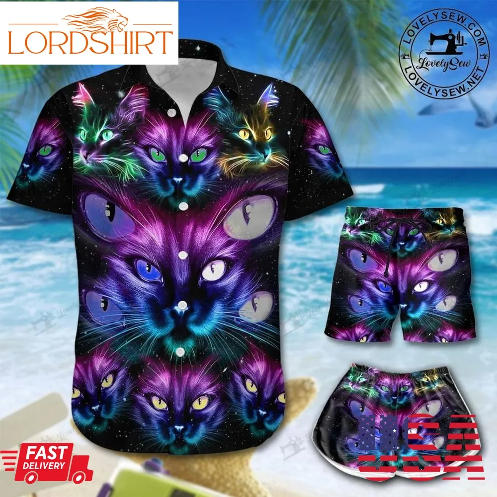 Neon Cat Hawaii Shirt And Shorts Lit21071902 Lio21071902