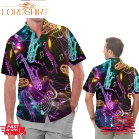 Neon Saxophone Music Staves Men Hawaiian Shirt For Saxophonists In Daily Life