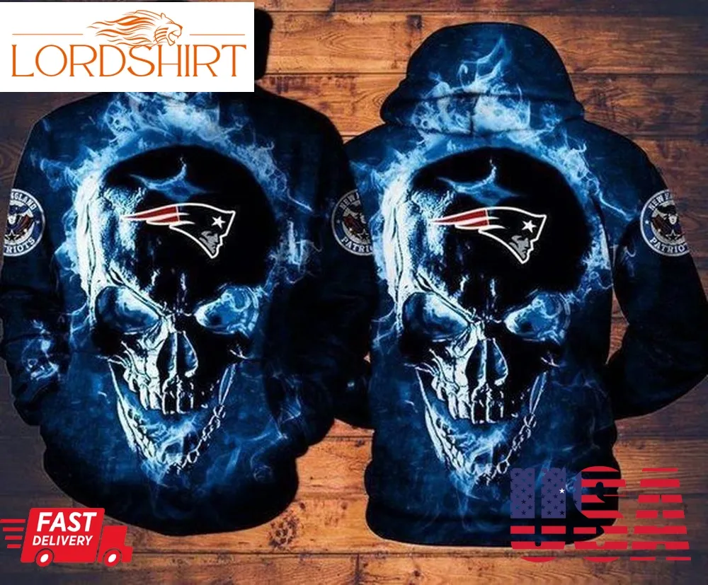 New England Patriots Skull 3D Hoodie Sweatshirt For Fans Men Women All Over Printed Hoodie