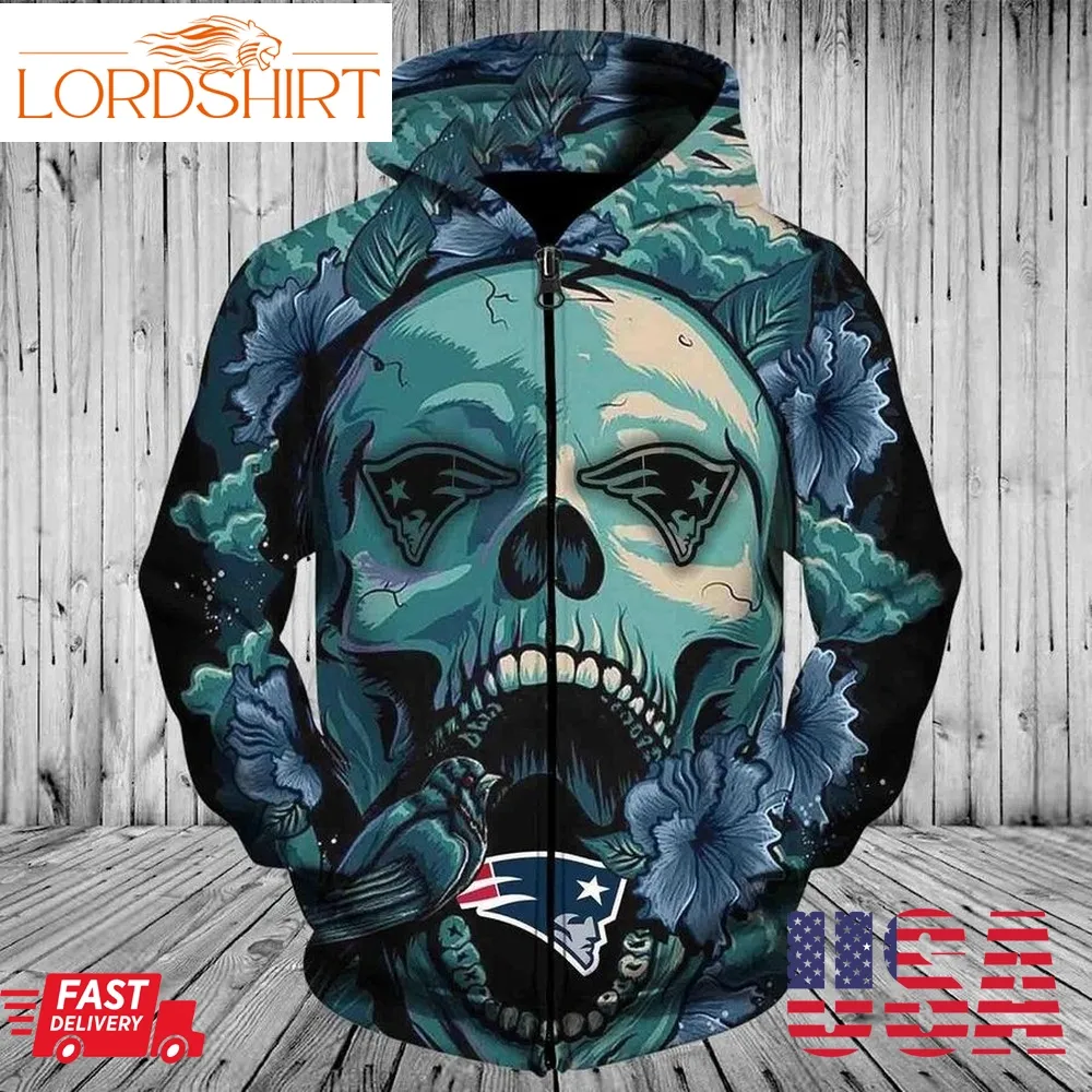 New England Patriots Skull Graphic Pullover And Zippered Hoodies Custom 3D Graphic Printed 3D Hoodie All Over Print Hoodie For Men For Women