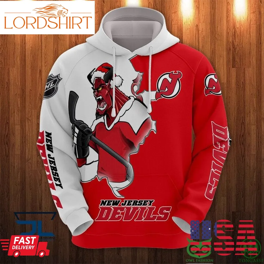 New Jersey Devils Nhl Skull 3D Printed Hoodie Sweatshirt Tshirt